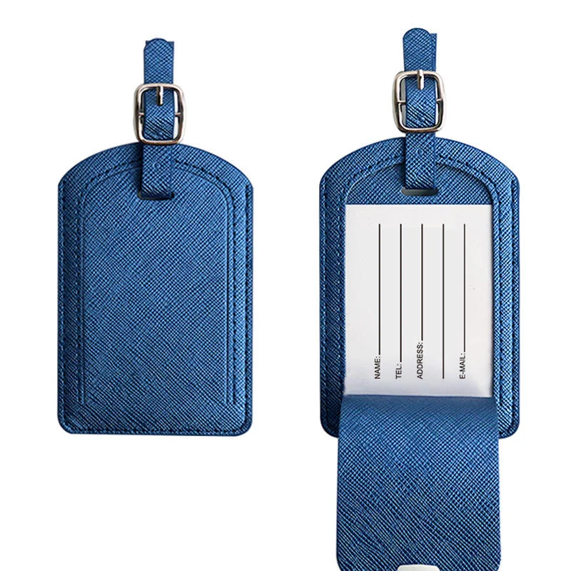 Custom PU Leather Flip-Top Luggage Tag, 7 × 11 cm Blue color SKU reference