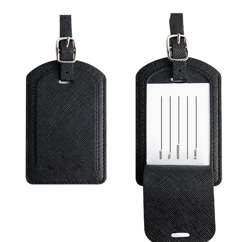 Custom PU Leather Flip-Top Luggage Tag, 7 × 11 cm Black color SKU reference