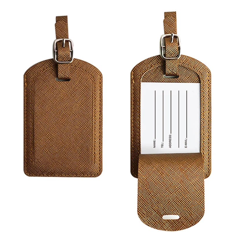 Custom PU Leather Flip-Top Luggage Tag, 7 × 11 cm Brown color SKU reference