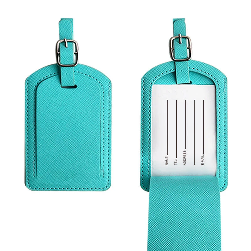 Custom PU Leather Flip-Top Luggage Tag, 7 × 11 cm Light Blue color SKU reference