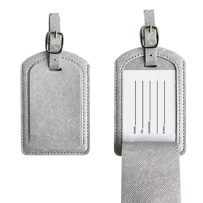 Custom PU Leather Flip-Top Luggage Tag, 7 × 11 cm Light Grey color SKU reference