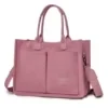 Canvas Tote Bag with Dual Front Pockets and Adjustable Strap Pink color SKU reference