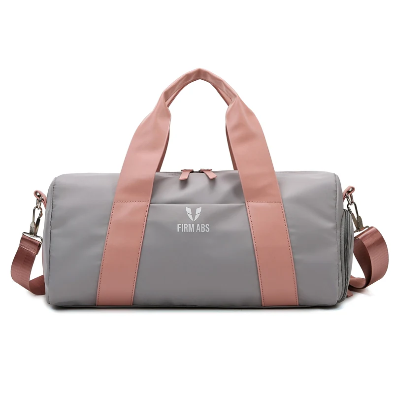 Quilted Barrel Gym Duffle with Shoe Compartment Gray + Pink color SKU reference