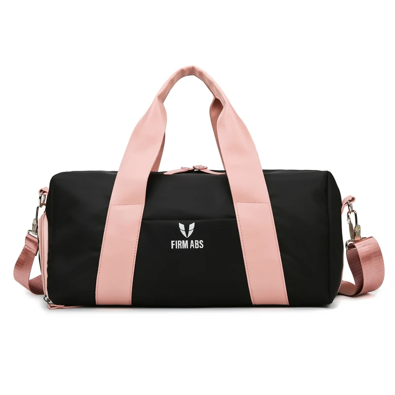 Quilted Barrel Gym Duffle with Shoe Compartment Black + Pink color SKU reference