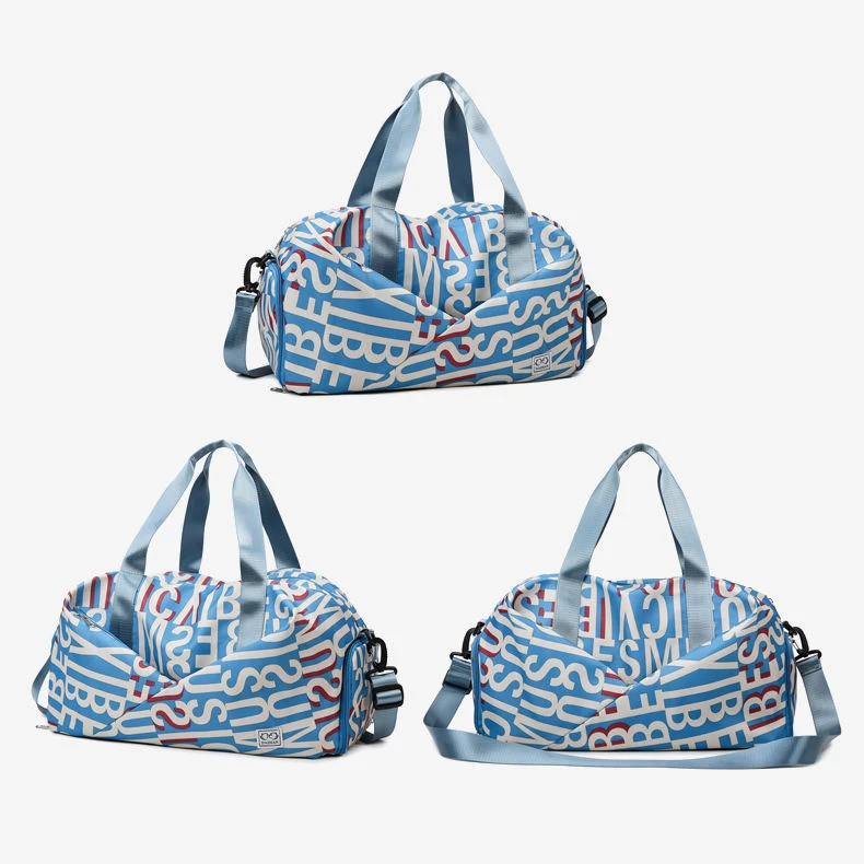 Letter-Print Gym Weekender with Shoe Compartment Light Blue color SKU reference