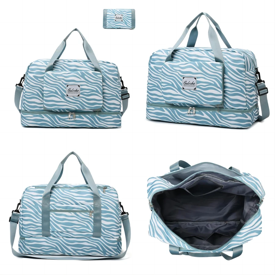 Zebra-Stripe Weekender Duffel with Shoe Compartment Light Blue color SKU reference
