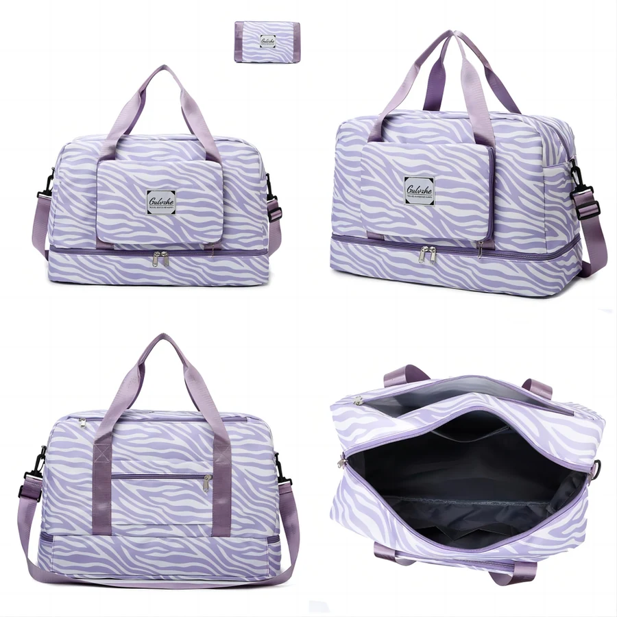 Zebra-Stripe Weekender Duffel with Shoe Compartment Purple color SKU reference