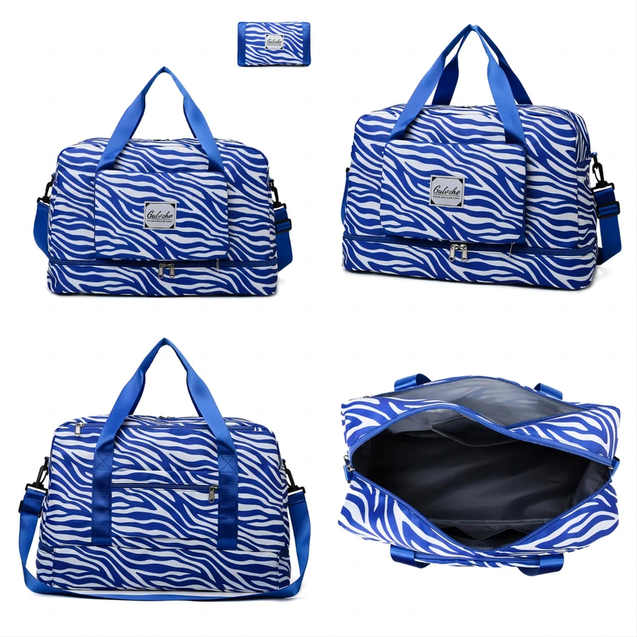 Zebra-Stripe Weekender Duffel with Shoe Compartment Navy color SKU reference