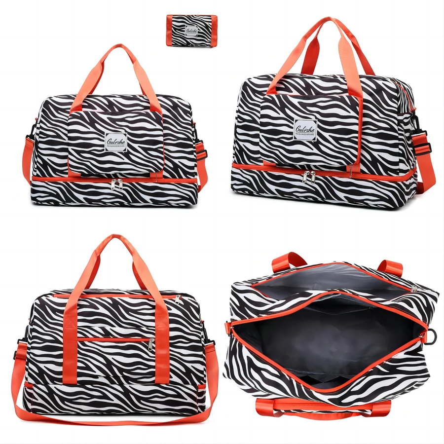 Zebra-Stripe Weekender Duffel with Shoe Compartment Orange color SKU reference