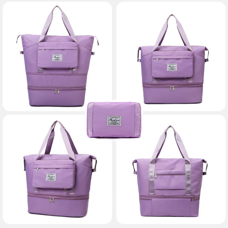 Foldable Expandable Gym Duffel with Shoe Pocket Purple color SKU reference