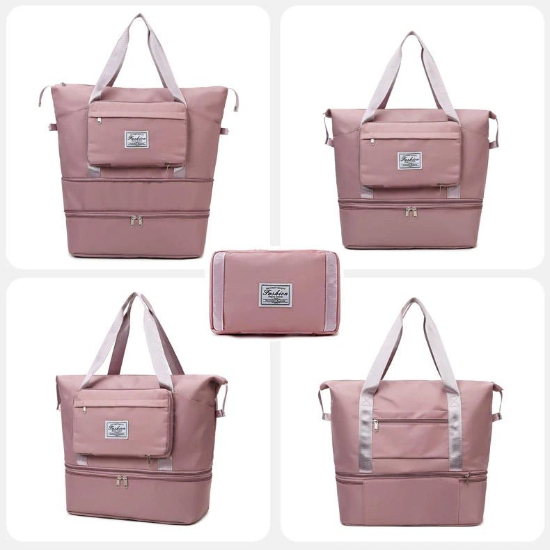 Foldable Expandable Gym Duffel with Shoe Pocket Pink 2 color SKU reference