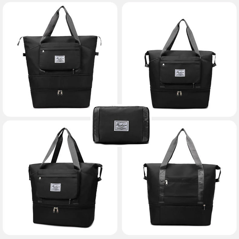 Foldable Expandable Gym Duffel with Shoe Pocket Black color SKU reference