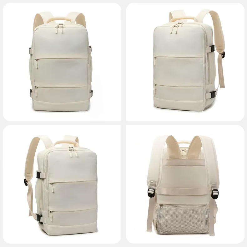 Business Travel Backpack with Breathable Shoe Pocket Beige color SKU reference