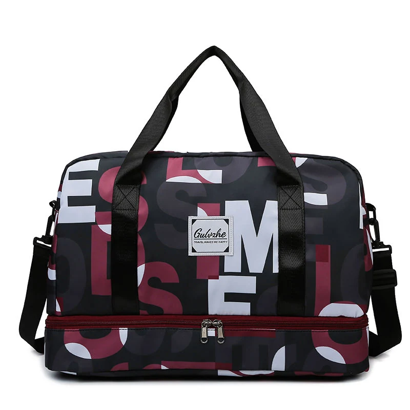 Color-Block Nylon Weekender with Shoe Compartment Burgundy color SKU reference