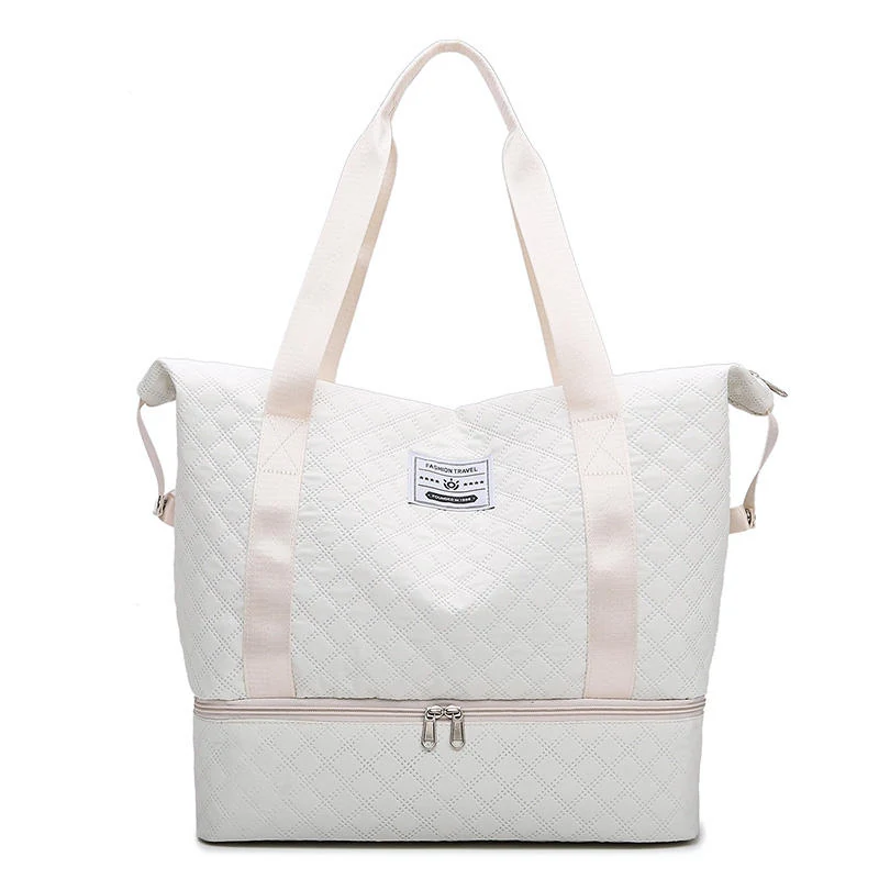 Quilted Nylon Weekender with Shoe Compartment White color SKU reference