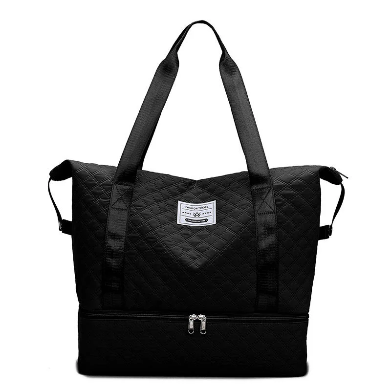 Quilted Nylon Weekender with Shoe Compartment Black color SKU reference