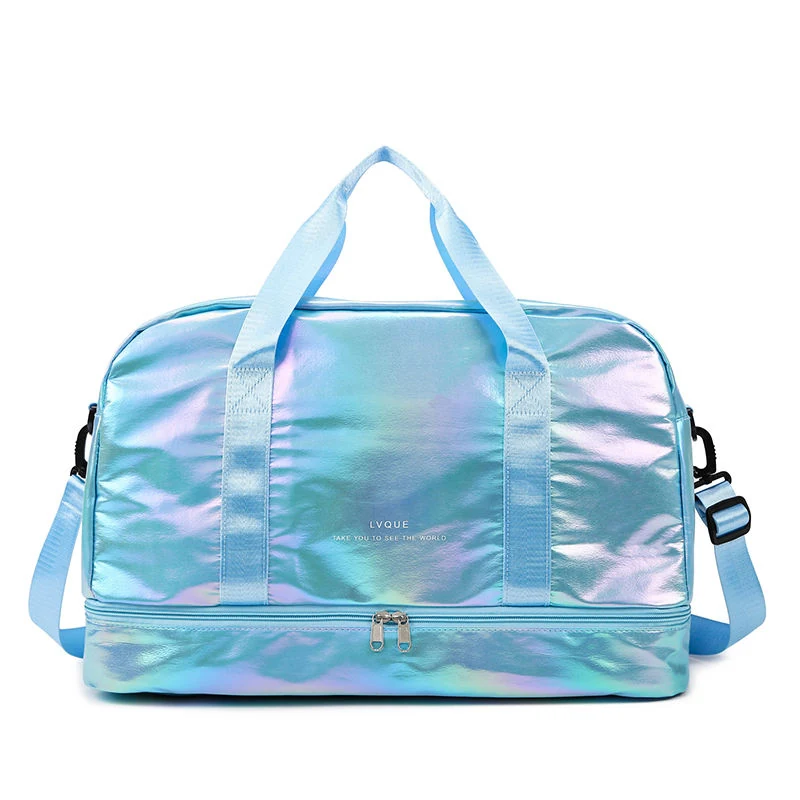 Holographic Pearl-Finish Weekender with Shoe Compartment Blue color SKU reference