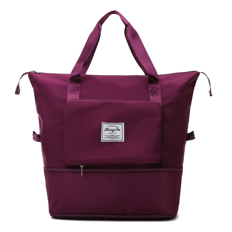 Foldable Expandable Tote Satchel with Wet-Dry Storage Burgundy color SKU reference