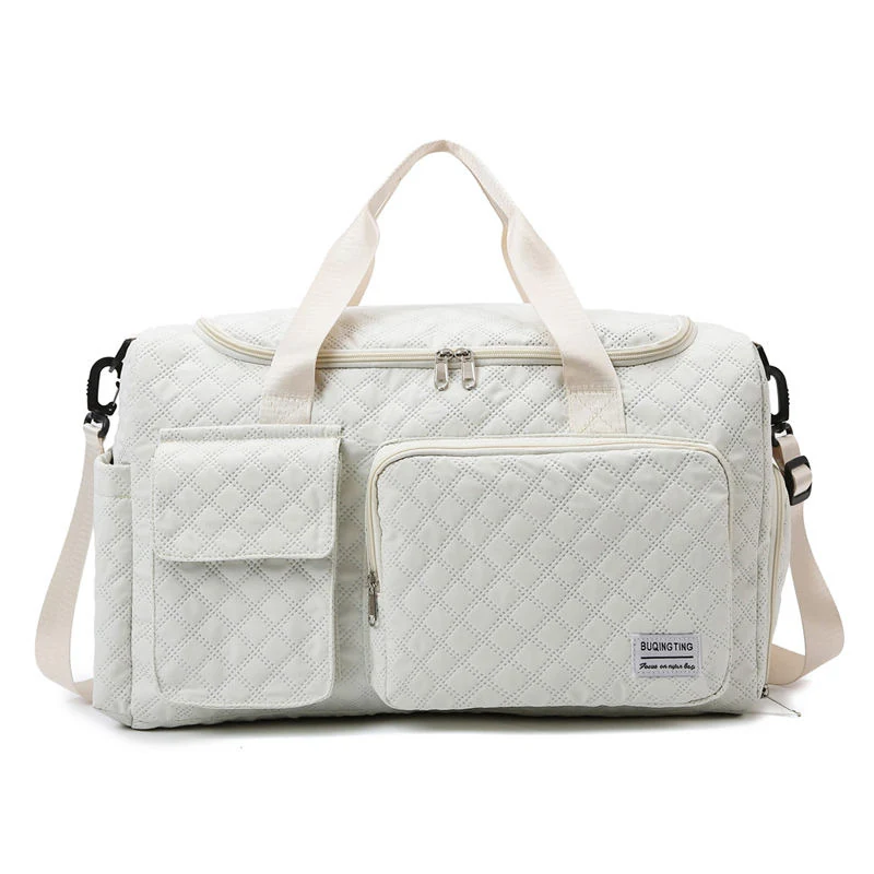 Quilted Travel Duffel with Shoe Compartment and Luggage Sleeve White color SKU reference