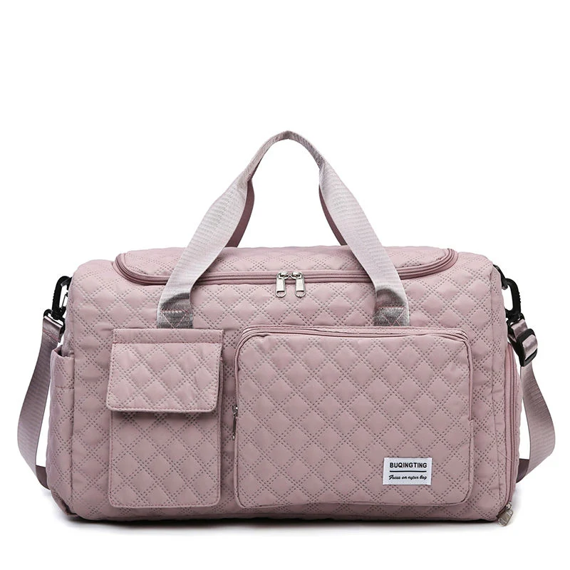Quilted Travel Duffel with Shoe Compartment and Luggage Sleeve Pink color SKU reference