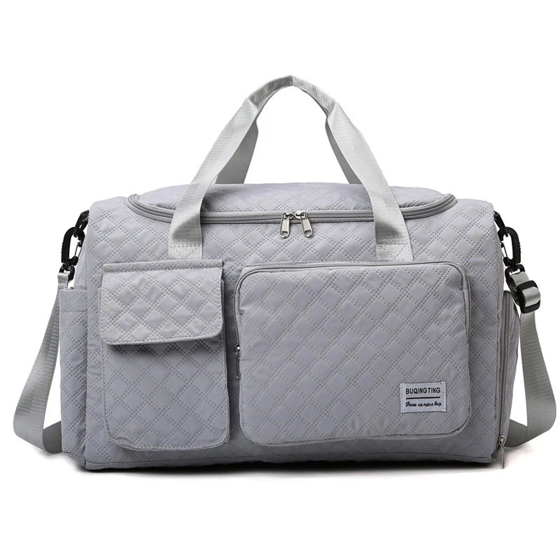 Quilted Travel Duffel with Shoe Compartment and Luggage Sleeve Gray color SKU reference