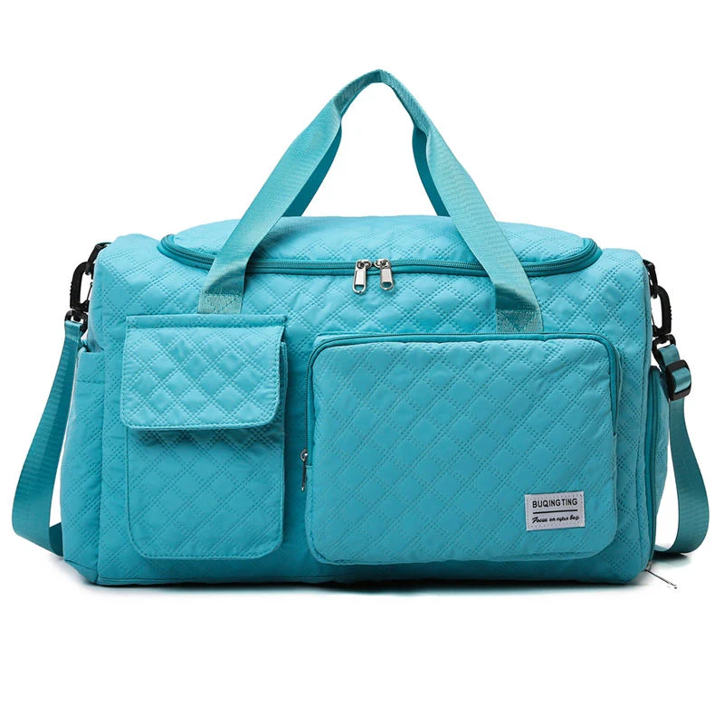 Quilted Travel Duffel with Shoe Compartment and Luggage Sleeve Lake Blue color SKU reference