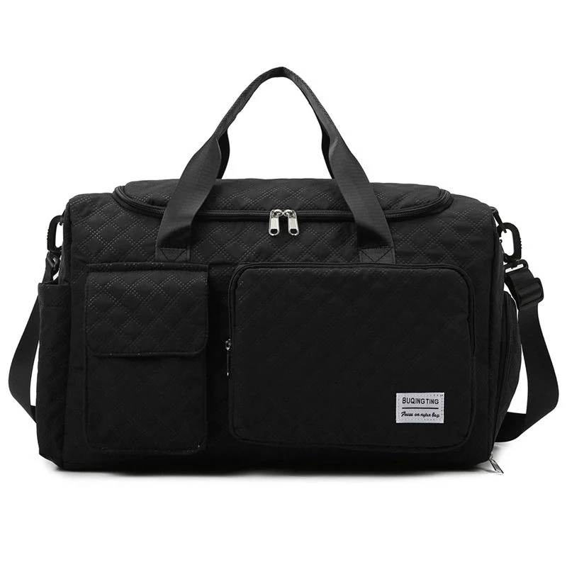 Quilted Travel Duffel with Shoe Compartment and Luggage Sleeve Black color SKU reference