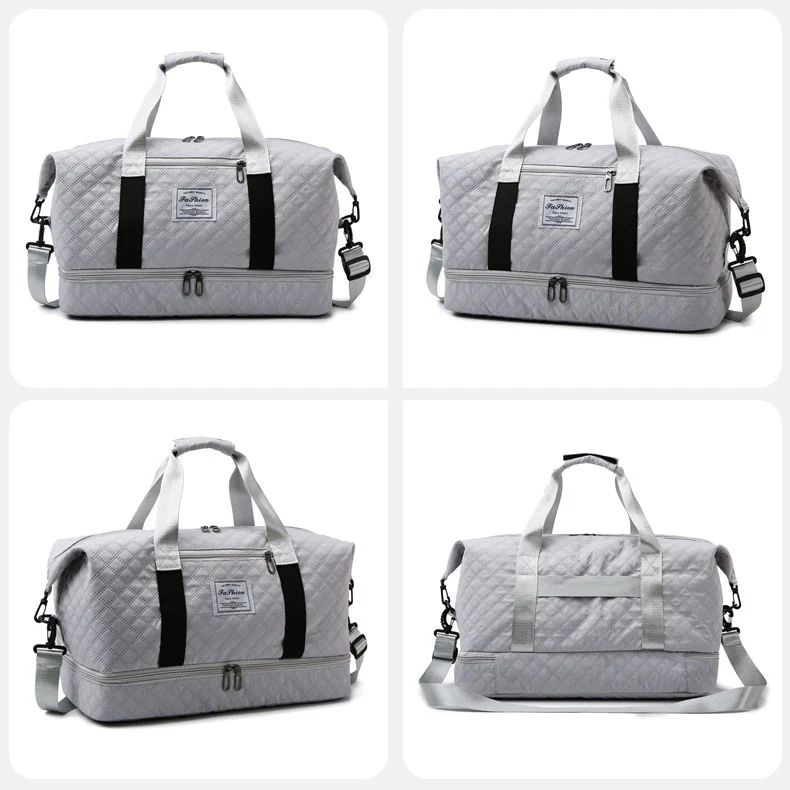 Quilted Weekender Duffel with Shoe Compartment Gray color SKU reference