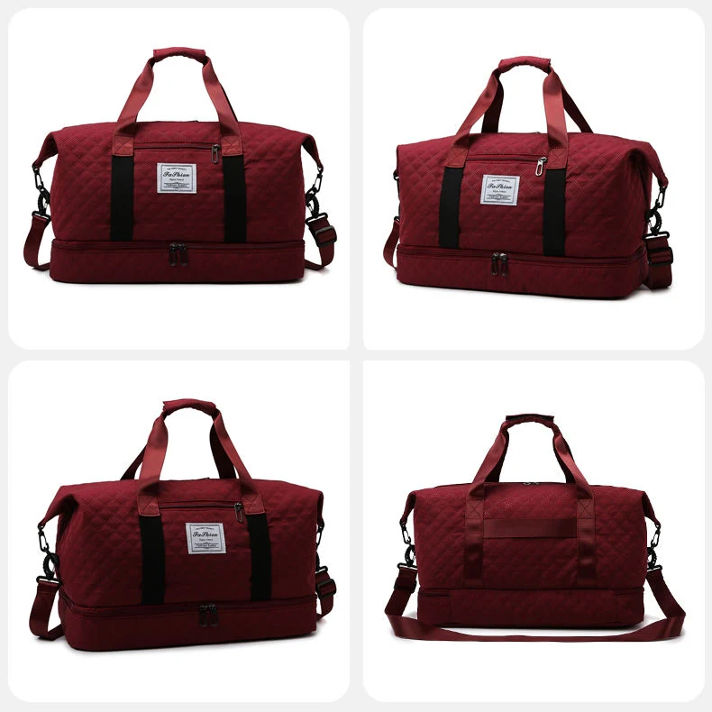Quilted Weekender Duffel with Shoe Compartment Burgundy color SKU reference