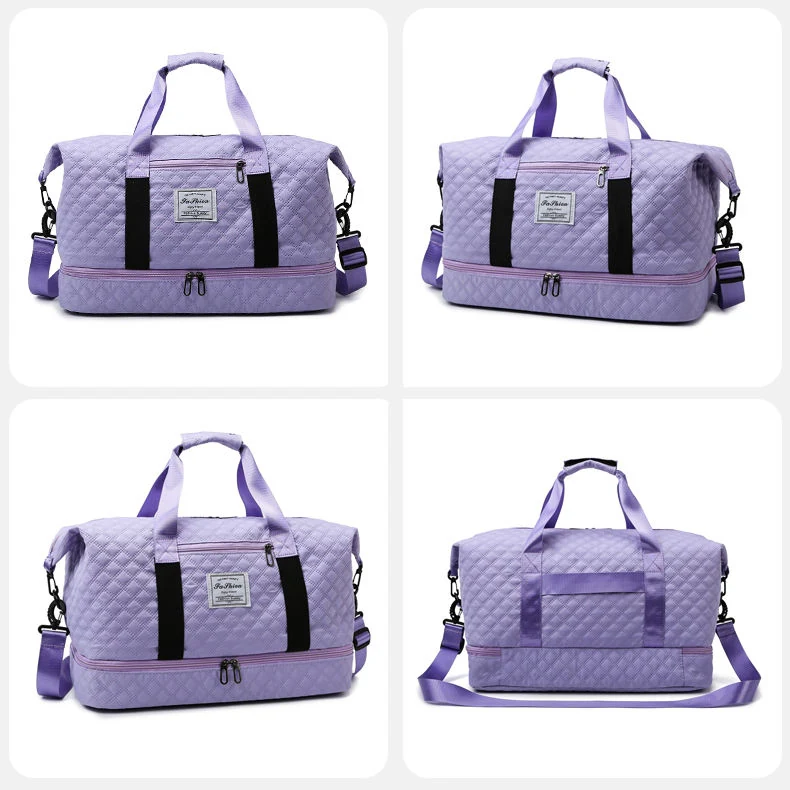 Quilted Weekender Duffel with Shoe Compartment Purple color SKU reference