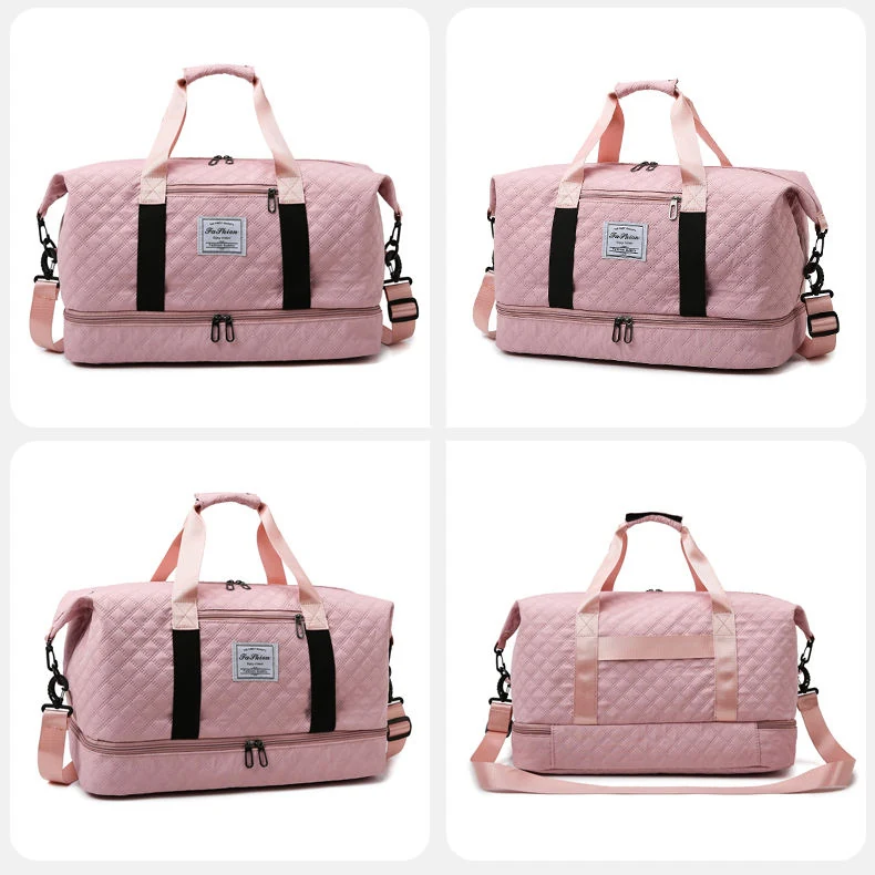 Quilted Weekender Duffel with Shoe Compartment Pink color SKU reference