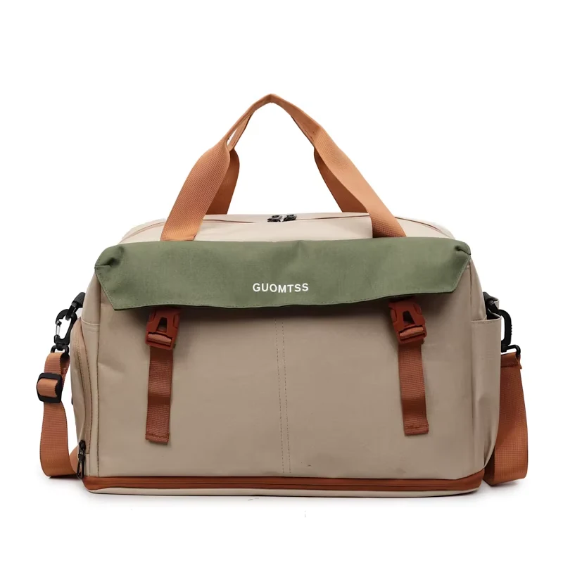 Expandable Gym Duffel with Shoe Storage & Trolley Sleeve Khaki color SKU reference
