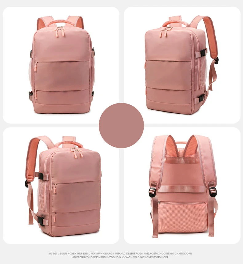 Nylon Travel Backpack with USB Port and Shoe Compartment Pink color SKU reference
