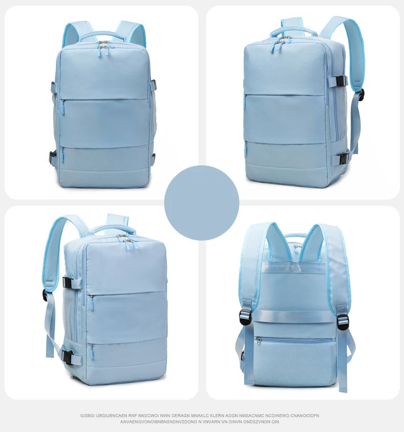 Nylon Travel Backpack with USB Port and Shoe Compartment Sky Blue color SKU reference