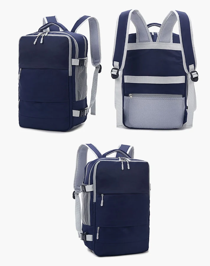 Nylon Travel Backpack with USB Port and Shoe Compartment Navy color SKU reference