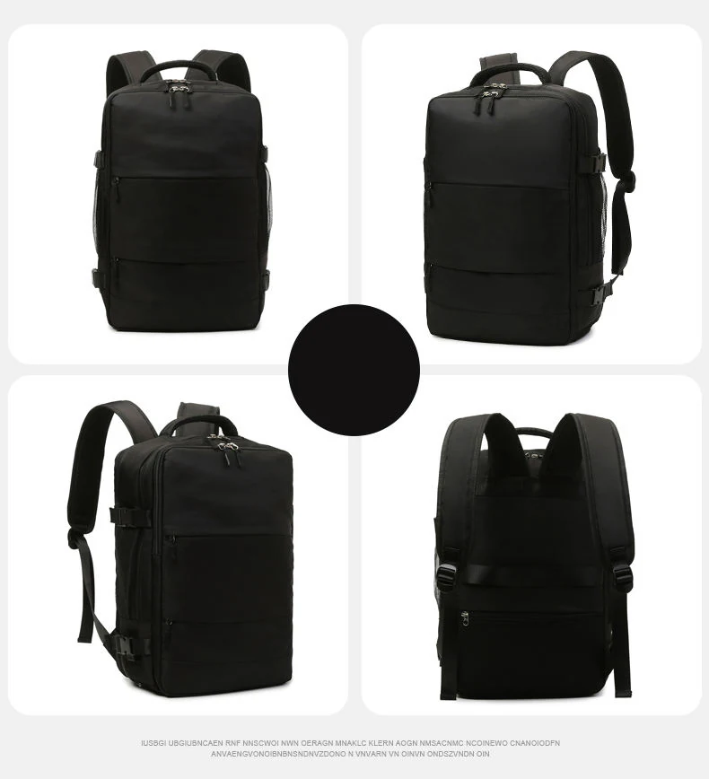 Nylon Travel Backpack with USB Port and Shoe Compartment Black 2 color SKU reference