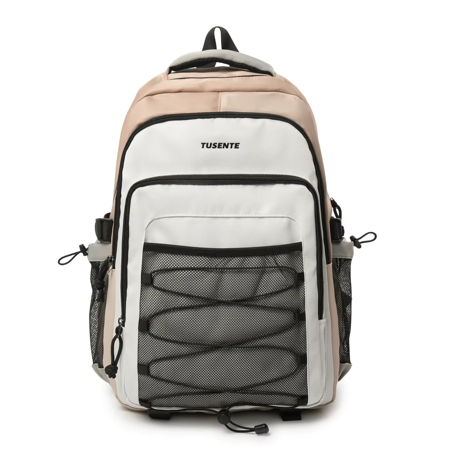 27L Sports Backpack with Front Bungee & Trolley Strap White and Khaki color SKU reference