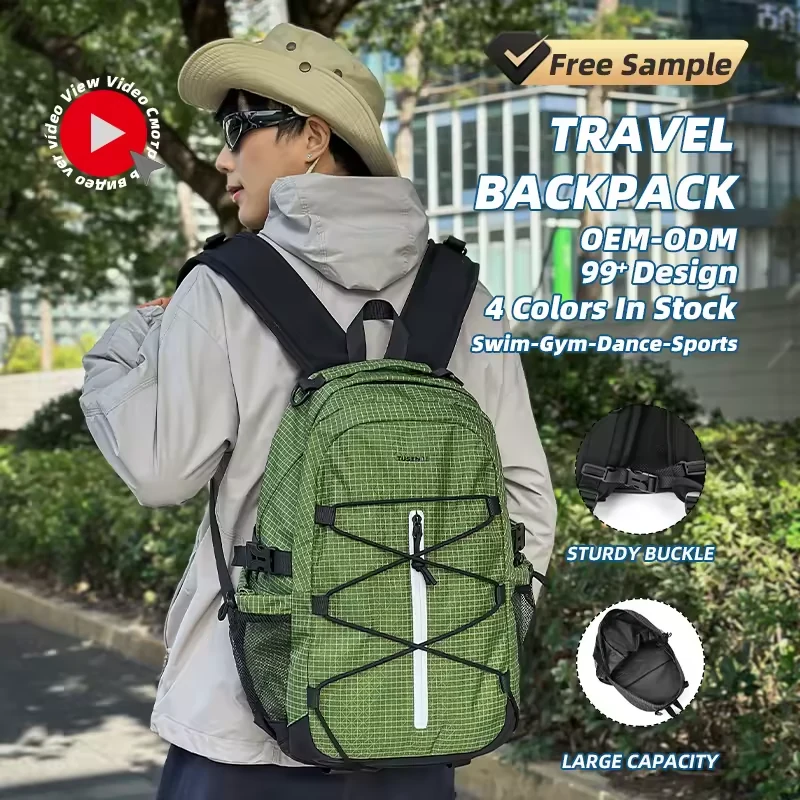 Nylon Outdoor Backpack with Reflective Strip and Bottom Strap product reference image