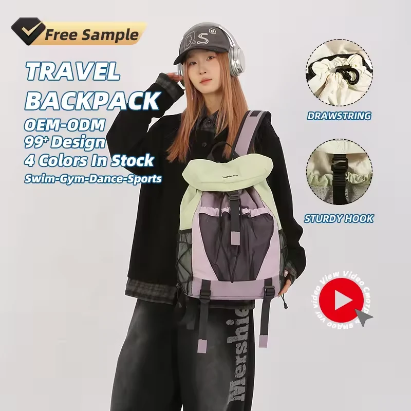 Nylon Drawstring Travel Backpack with Buckle Detail product reference image