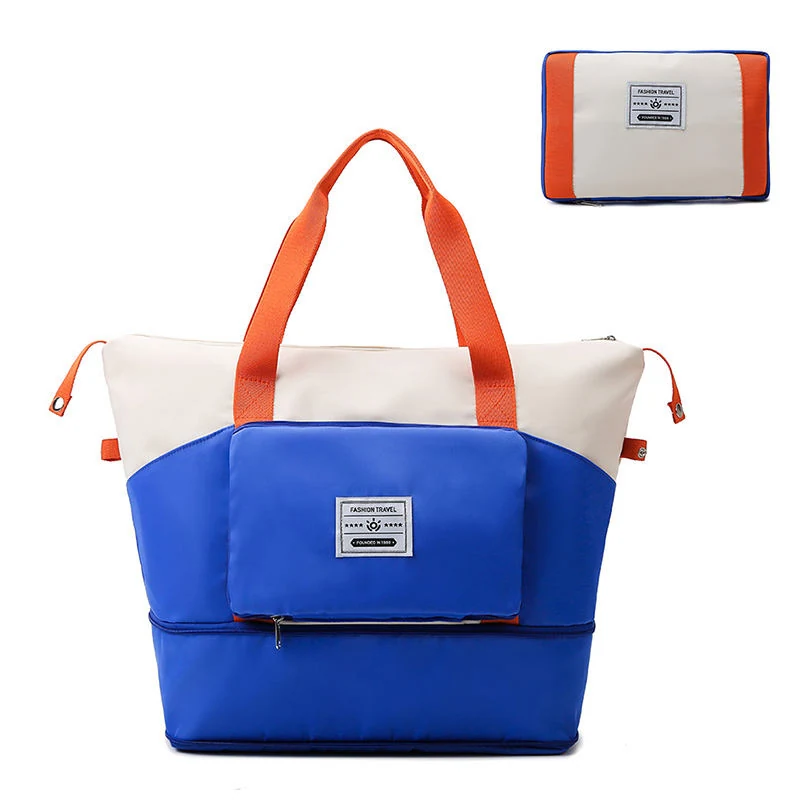 Color-Block Foldable Travel Duffel with Side Pocket Navy color SKU reference