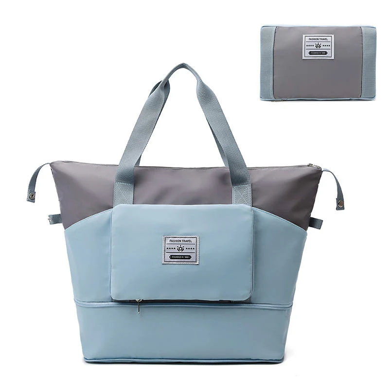 Color-Block Foldable Travel Duffel with Side Pocket Light Blue color SKU reference