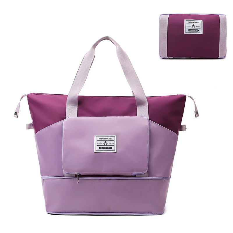 Color-Block Foldable Travel Duffel with Side Pocket Purple color SKU reference