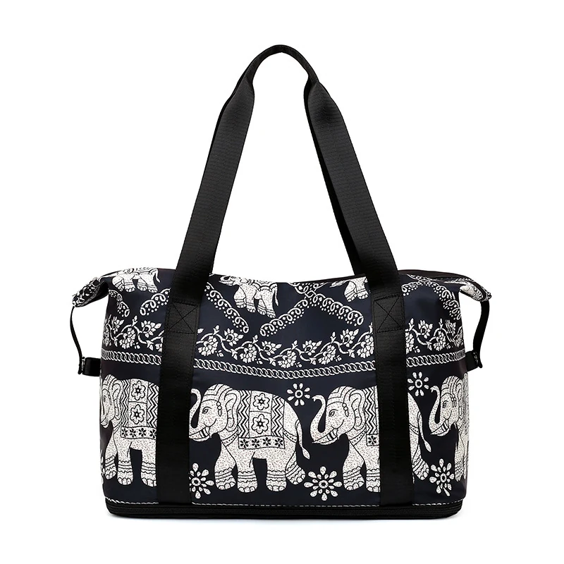 Printed Polyester Crossbody Satchel with Wet-Dry Storage Black color SKU reference
