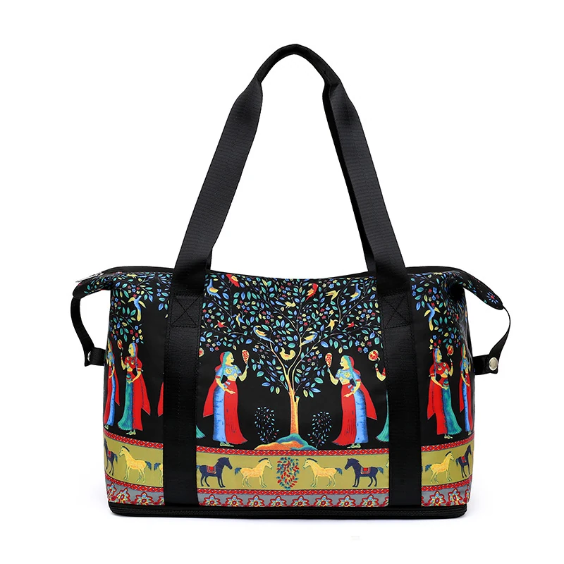 Printed Polyester Crossbody Satchel with Wet-Dry Storage Purple color SKU reference