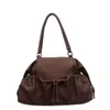 15L PU Shoulder Tote with Zip Closure Coffee brown color SKU reference