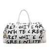 Letter-Print PU Travel Duffel with Adjustable Shoulder Strap White color SKU reference