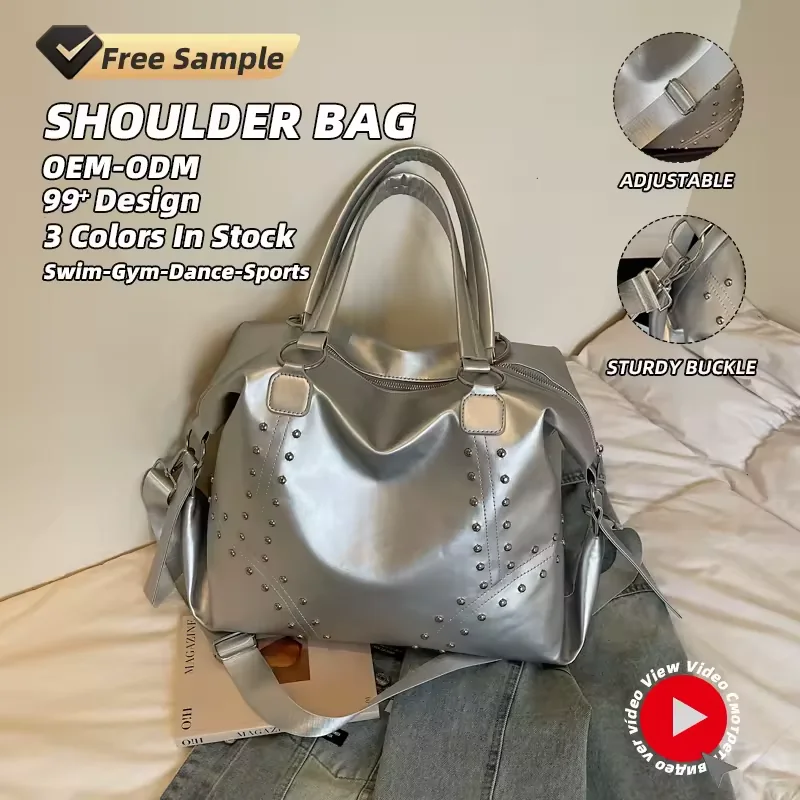 Embellished PU Travel Shoulder Duffel with Adjustable Strap product reference image