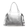 Embellished PU Travel Shoulder Duffel with Adjustable Strap Silver color SKU reference