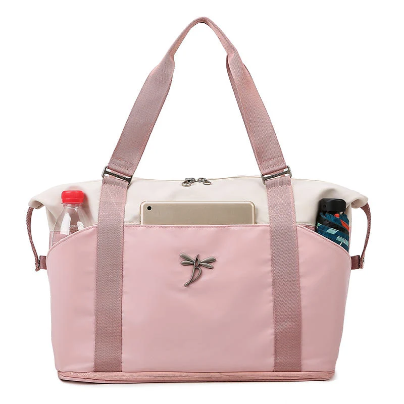 Expandable Nylon Weekender Duffel with Multi-Pocket Storage Pink color SKU reference