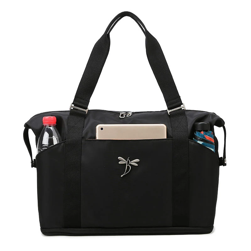 Expandable Nylon Weekender Duffel with Multi-Pocket Storage Black color SKU reference